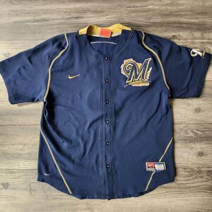 VTG Milwaukee Brewers L Ryan Braun Nike Jersey MLB Baseball Navy STITCHED